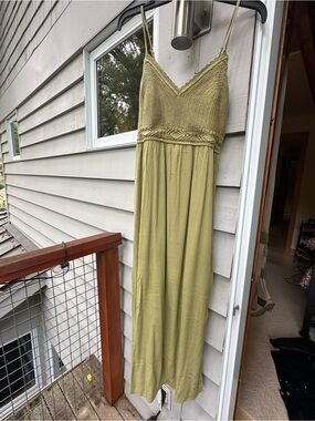 NWT- Olive Green Maxi Dress with Knit Bodice, Medium